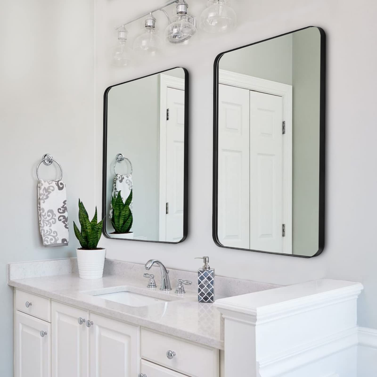 Buy Clavie Bathroom Mirror, 24x36 Inch Black Metal Mirror with Rounded