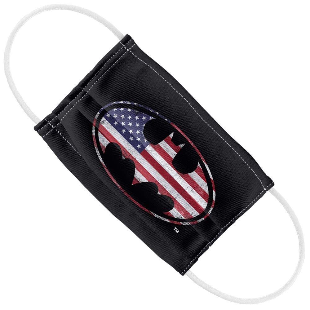 Batman Kids American Flag Bat Logo 1-Ply Reusable Face Mask Covering with Adjustable Nose Wire