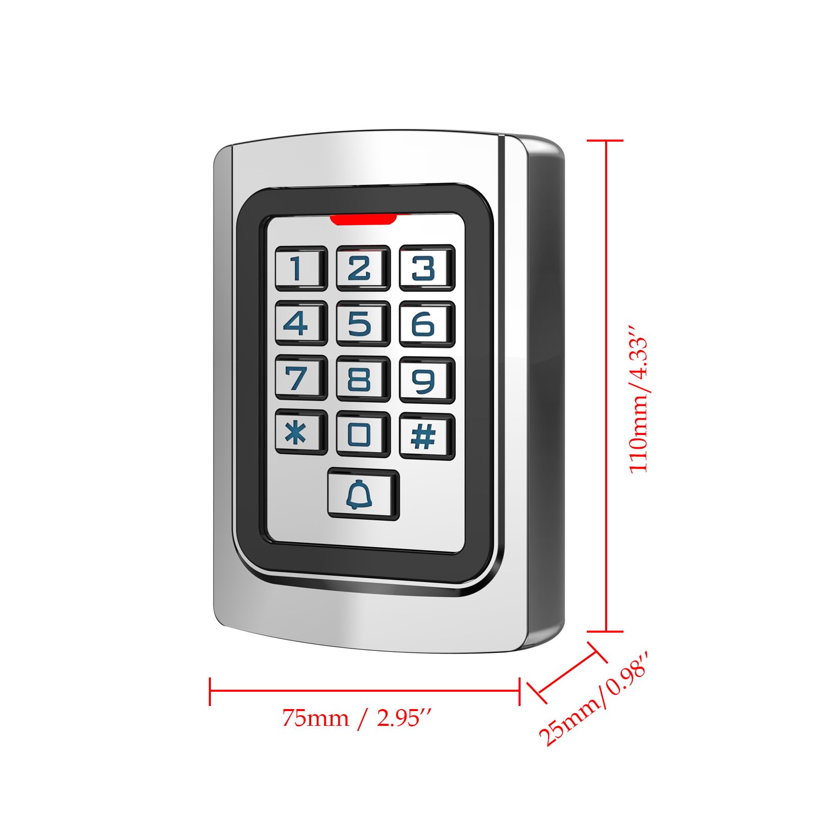 Türzugangskontrolltastatur, Edelstahl Outdoor IP68 Wasserdicht, 2000 Benutzer, Wiegand 26-Bit Eingang/Ausgang, Tuya App Fernbedienung, RFID-Karte & PIN-Code-Eingabe, Türklingel-Taste