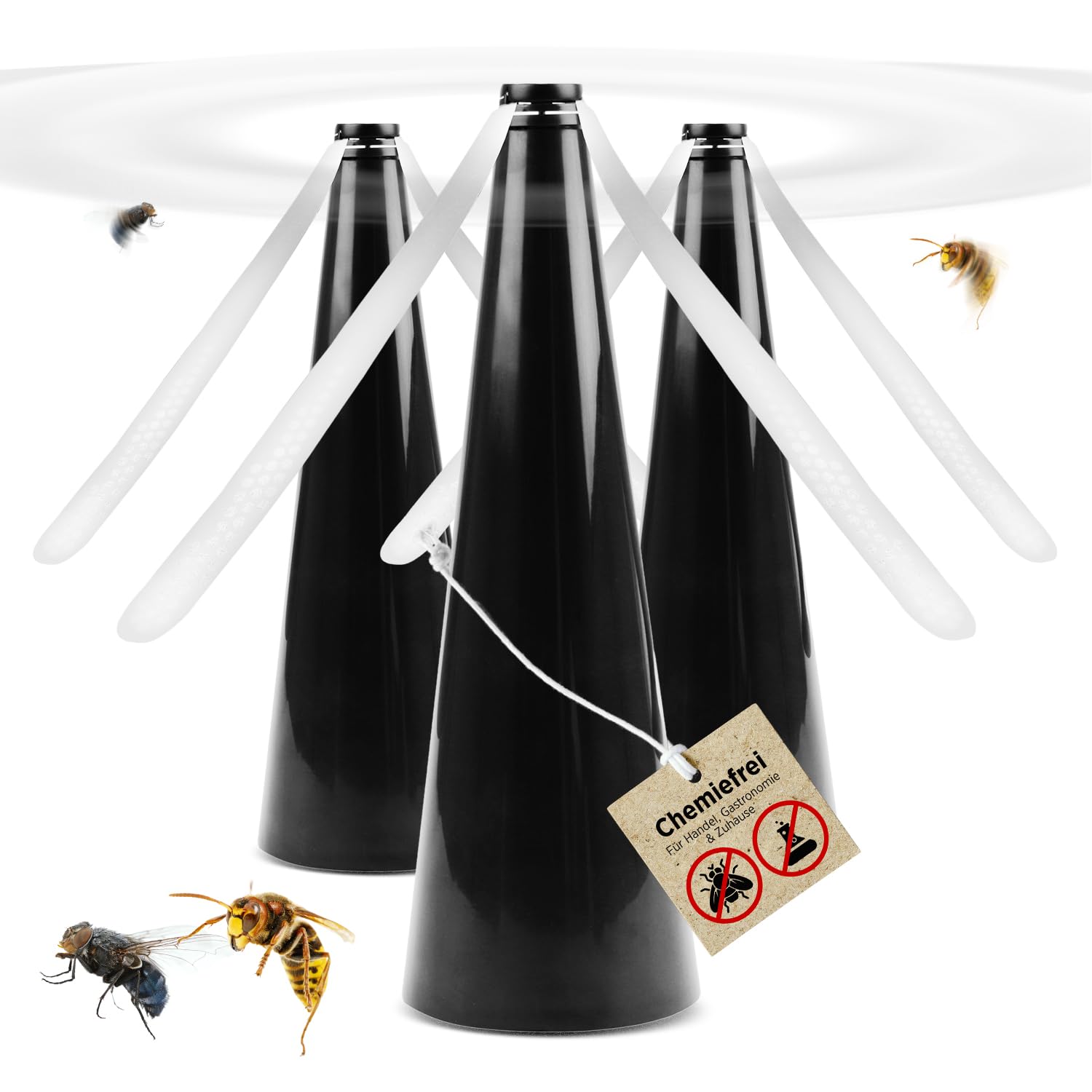 H+H Fliegenwedler 3 STK. | Insekten Ventilator | Mückenventilator Tisch | Fliegenvertreiber draußen | Fliegenabwehr Tischventilator | Fliegenventilator | Wespenventilator | Fliegenschreck Terrasse