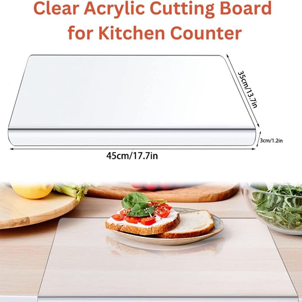 Tabla de cortar acrílica, tabla de cortar transparente con borde antideslizante para cocina, carne, frutas, verduras (45 x 35 cm), 744C0W6B3DK21477L7676CI