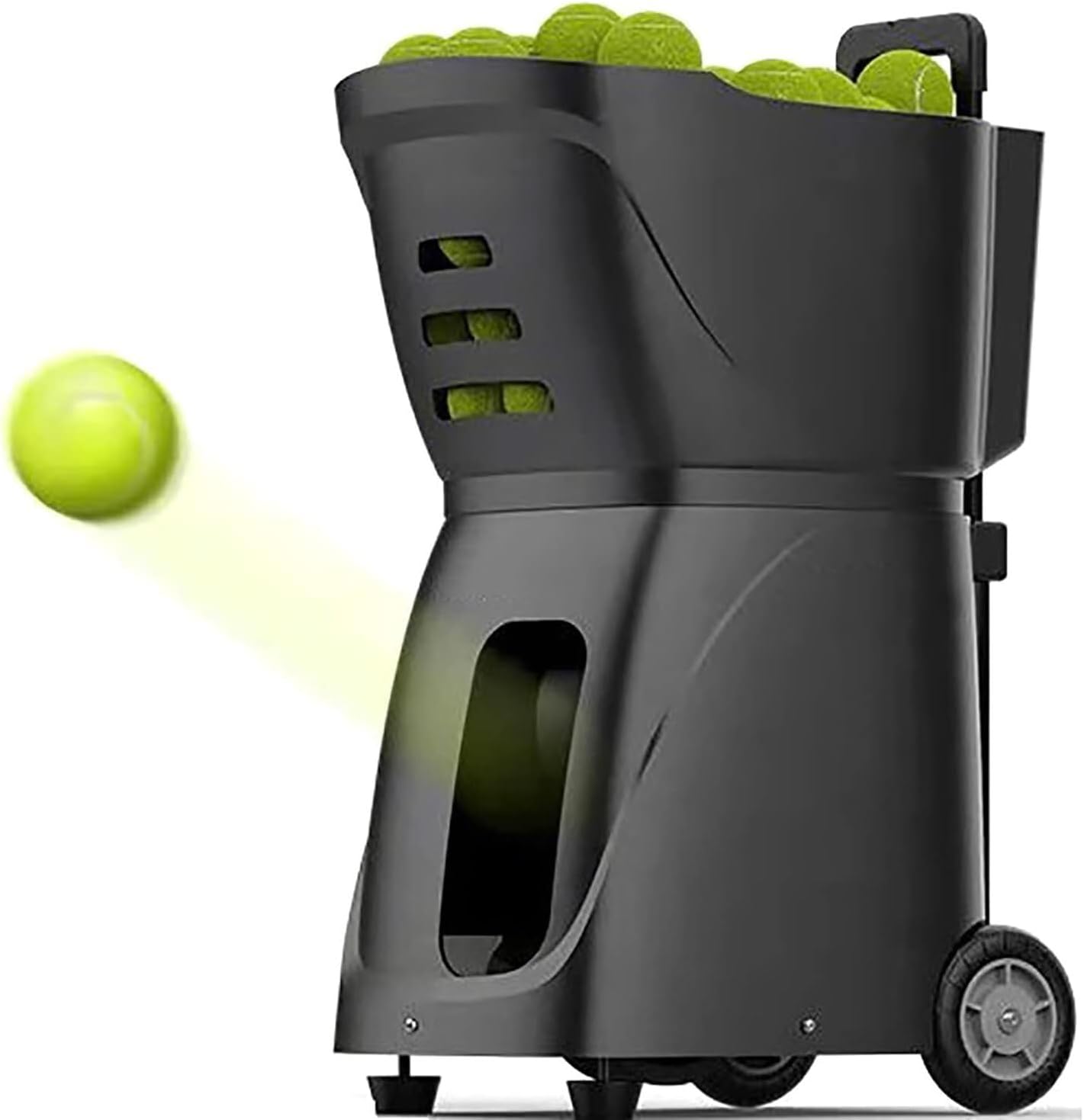 Tennis Ball Machine, Portable Automatic Tennis Trainer, with Remote Control, Mobile APP Control, Loading Capacity 100 Balls, Serving Frequency 1.8-8.8s, for Training and Practice