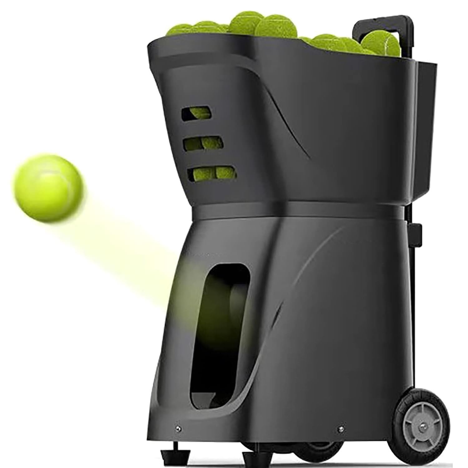 Macchina lanciapalle da tennis, allenatore di tennis automatico portatile, con telecomando, controllo tramite app mobile, capacità di carico di 100 palline, frequenza di servizio 1,8-8,8 s, per alle