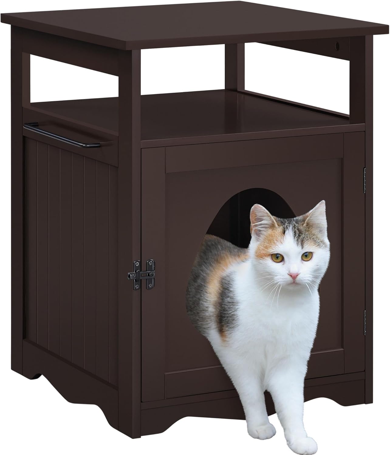 Yaheetech Cat Litter Box Enclosure, Hidden Litter Box Furniture with Open Shelf, Indoor Cat Washroom, Storage Cabinet Pet Crate, Side End Table, Wooden Pet House Espresso