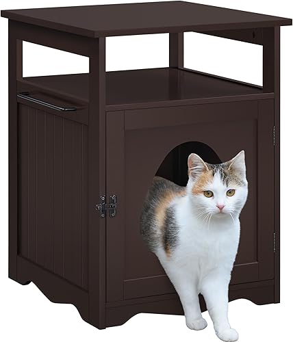 Yaheetech Caja de arena para gatos, caja de arena para gatos, muebles ocultos, mesa auxiliar para mascotas con cerradura con estructura de madera,