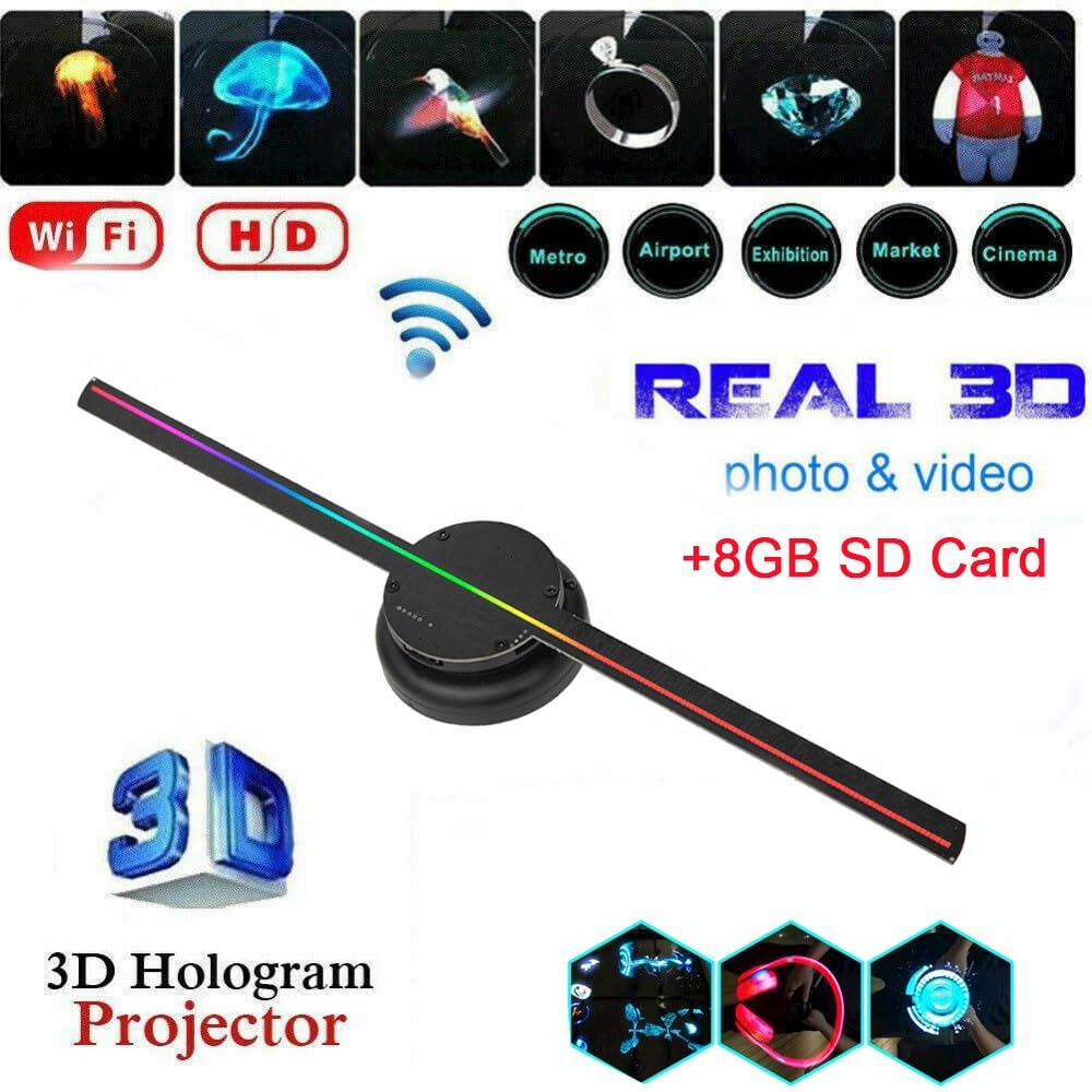 Projektor 3D Hologram wentylator ścienny Wifi Led Zarejestruj holograficzny Lampa gracza Remote reklamowe wspierać wyświetlania obrazów i filmów Łatwy do przenoszenia(Type 1)