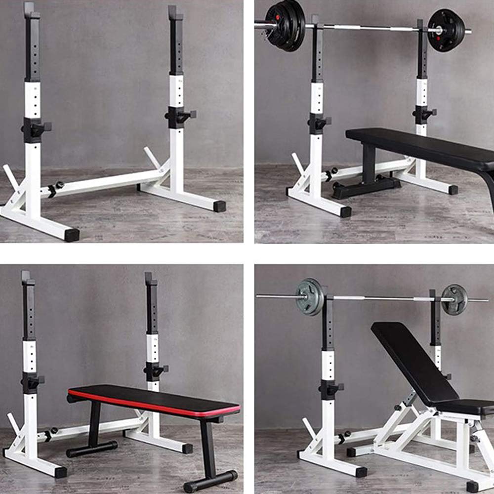Rack Squat Réglable, Réglable en Hauteur (80-150 cm), Multifonction Haltère Rack, Repose Barre Musculation Support, Charge Max. 200 kg (Ne Pas inclure Barbell) (Blanc+Noir)