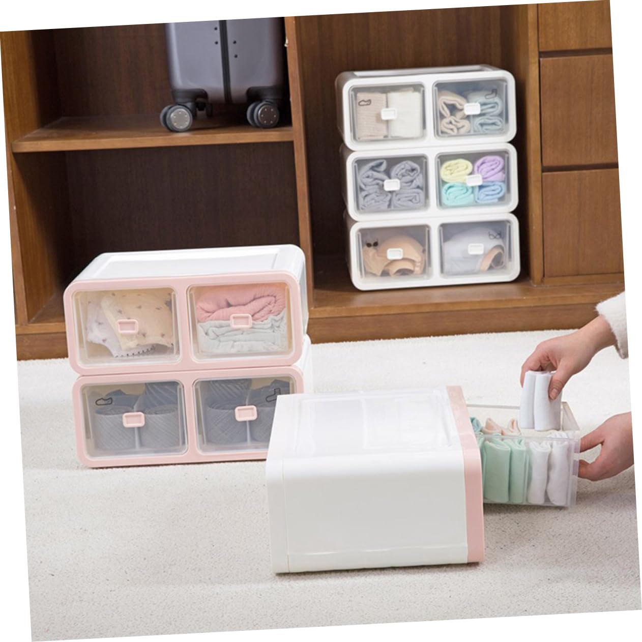 PRETYZOOM 16grilles Caisse De Rangement Plastique Avec Couvercle Organisateur De Tiroir Pour Sous-vêtements Chaussettes Et Attaches Séparateur Rigide Anti-froissages