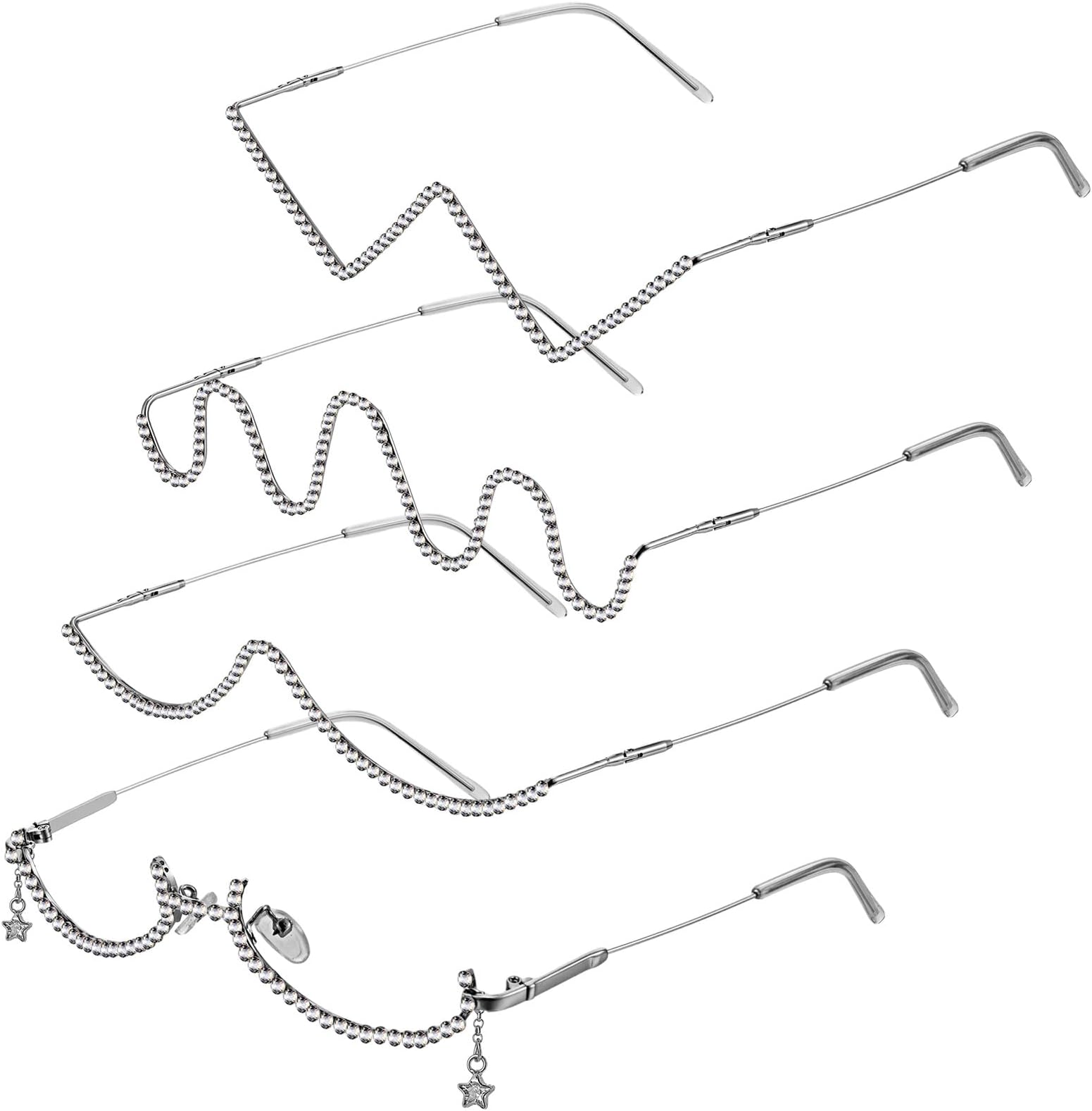 Kanayu 4 pcs No Lens Diamond Glasses Frame V shape Rhinestone Sunglasses Half Frame Crystal Metal Eyeglasses for Women