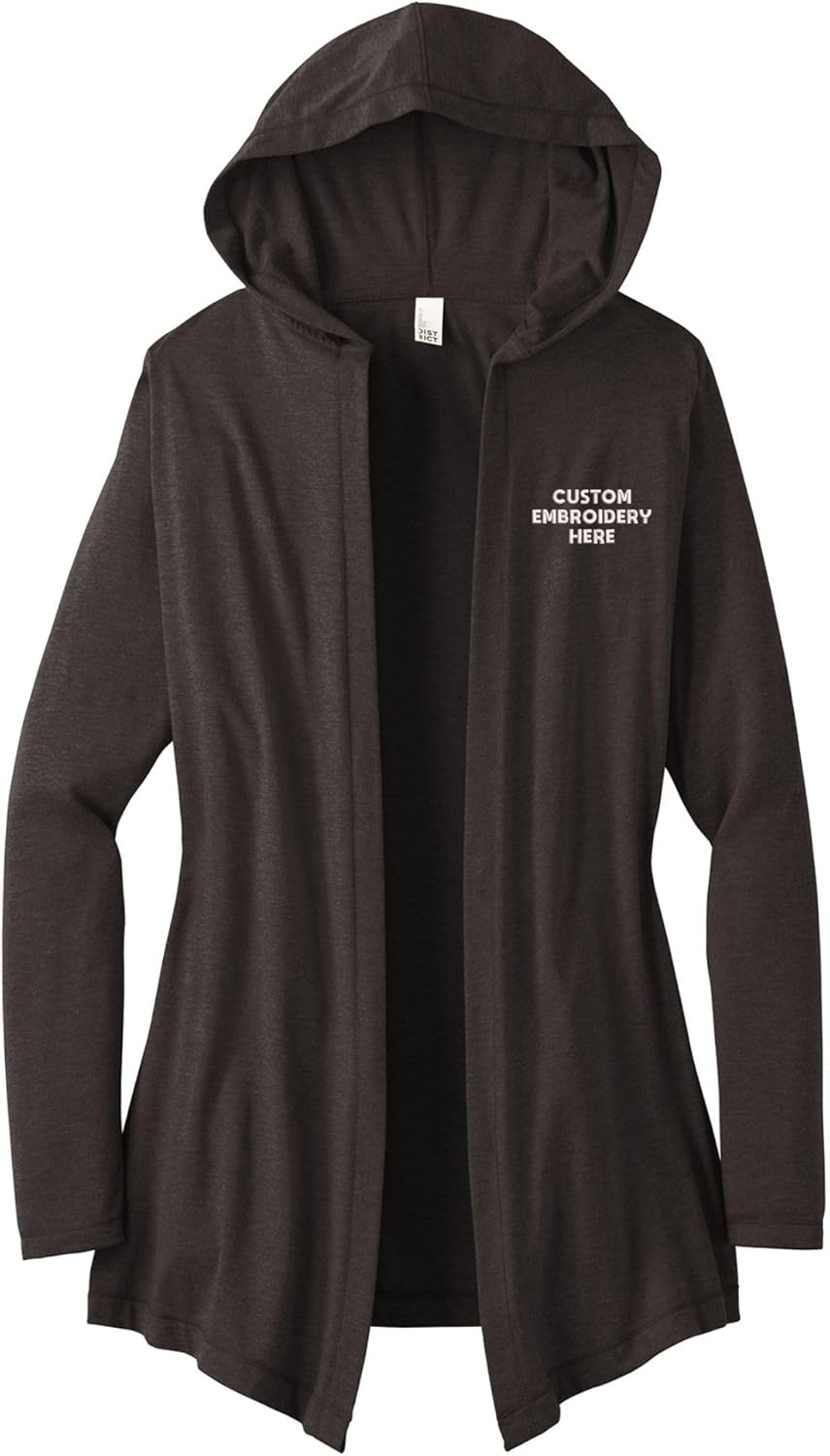 Custom Embroidered Hooded Cardigan For Women, Long Sleeve Open Front, Personalized Outerwear, Your Logo Design