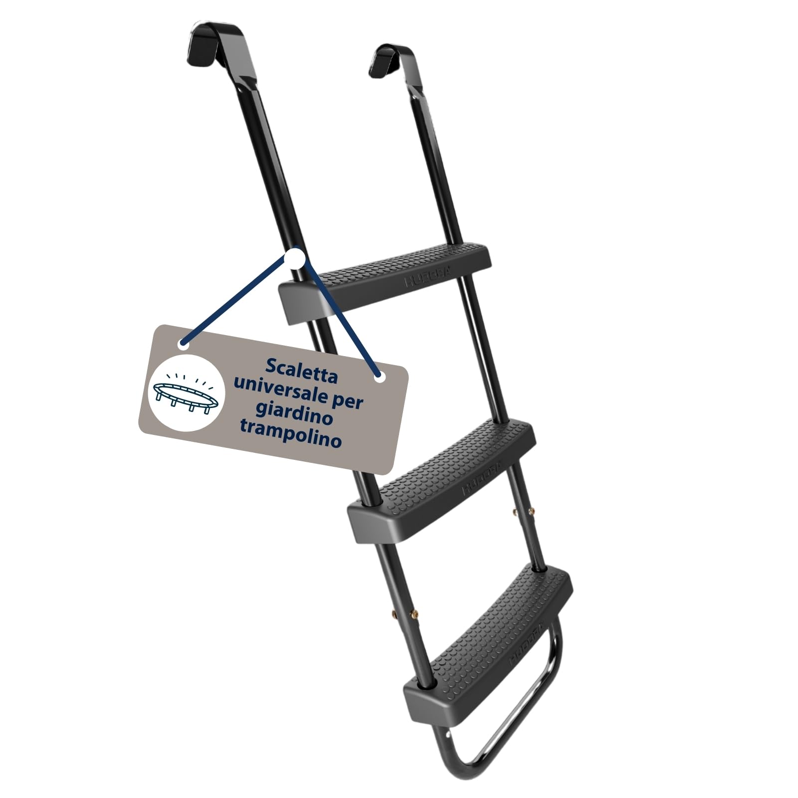HUDORA Scaletta Universale - scaletta per Trampolino Antiscivolo con scalini Larghi - scaletta di Sicurezza Regolabile per Il Trampolino - Scala di Alta qualità e Resistente ai Raggi UV