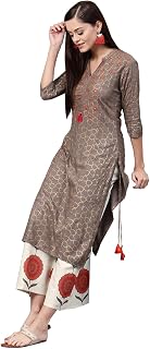 Women's Rayon Grey & Off White Embroidered A-Line Kurta & Palazzo Set
