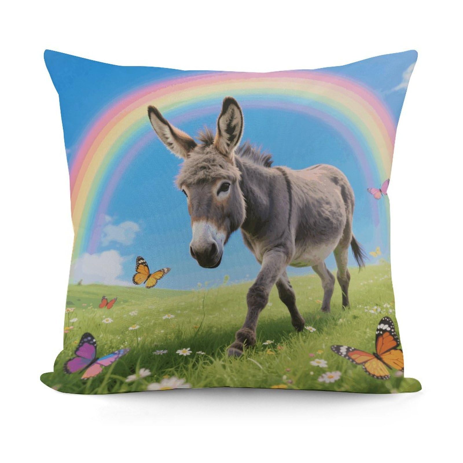 VstaDank Donkey & Butterflies (Rainbow) Throw Pillow Covers Fade-Resistant Removable Pillowcase Square Cushion Case Cozy Pillow Case Breathable Pillow Protector Soft Pillow Shams 18"x18"