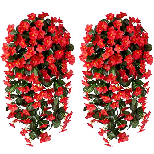 Hyeflora Artificial Hanging Morning Glory Flowers Vines 2Pcs, Faux Hanging Plants Fake Silk Orchid Flower Vine Bouquet Garland For Home Garden Wall Wedding Party Indoor Outdoor Decoration (Red) #TOP30