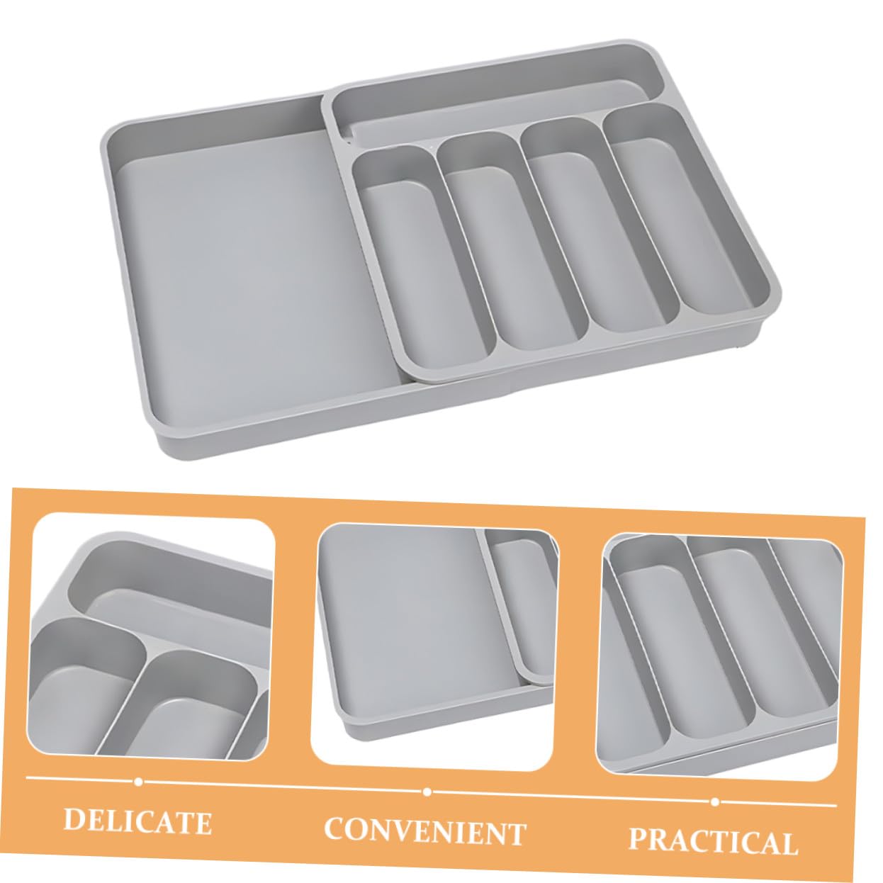 NUOBESTY Organizador de Cubiertos para Cajón de Cocina, PP Gris