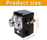 Vista 2 de Interruptor de presión del compresor de aire LF10-4H, 4 puertos 1/4 "NPT, interruptor de control de presión de 95-125 PSI para reemplazo de piezas