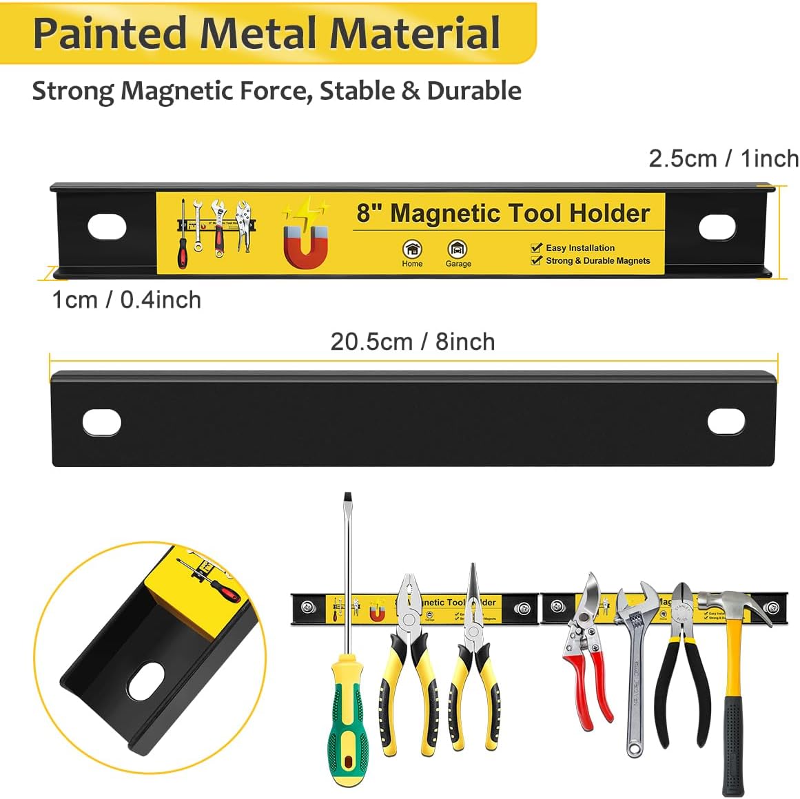 8” Magnetic Tool Holder with Screws, 4 Pack Magnetic Strips Heavy Duty Tool Magnet Bar, Storage Organizer Magnetic Rail Magnetic Tool Bar for Garage Wall Workbench Screwdriver