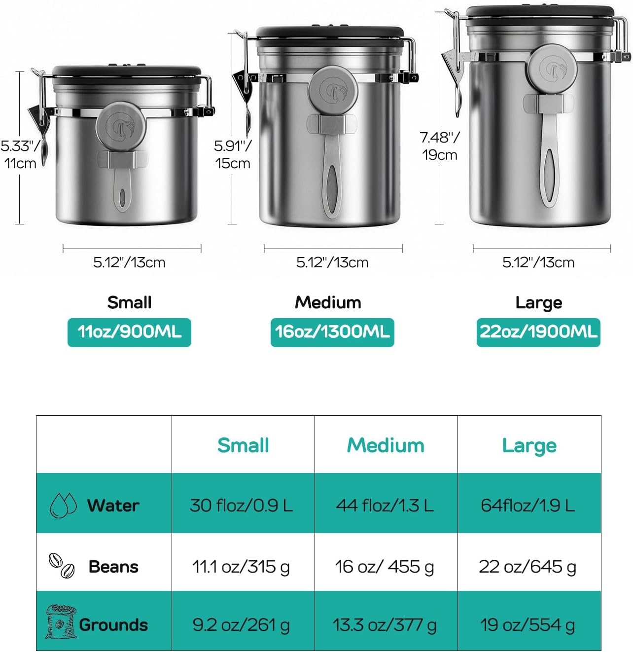 Coffee Gator Coffee Canister, 16oz Airtight Stainless Steel Kitchen Food Storage Container with Date Tracker, Scoop for Sugar,Grounds Coffee, Beans,Tea, Sugar, Cereal, Flour, Cookies Jars - Silver