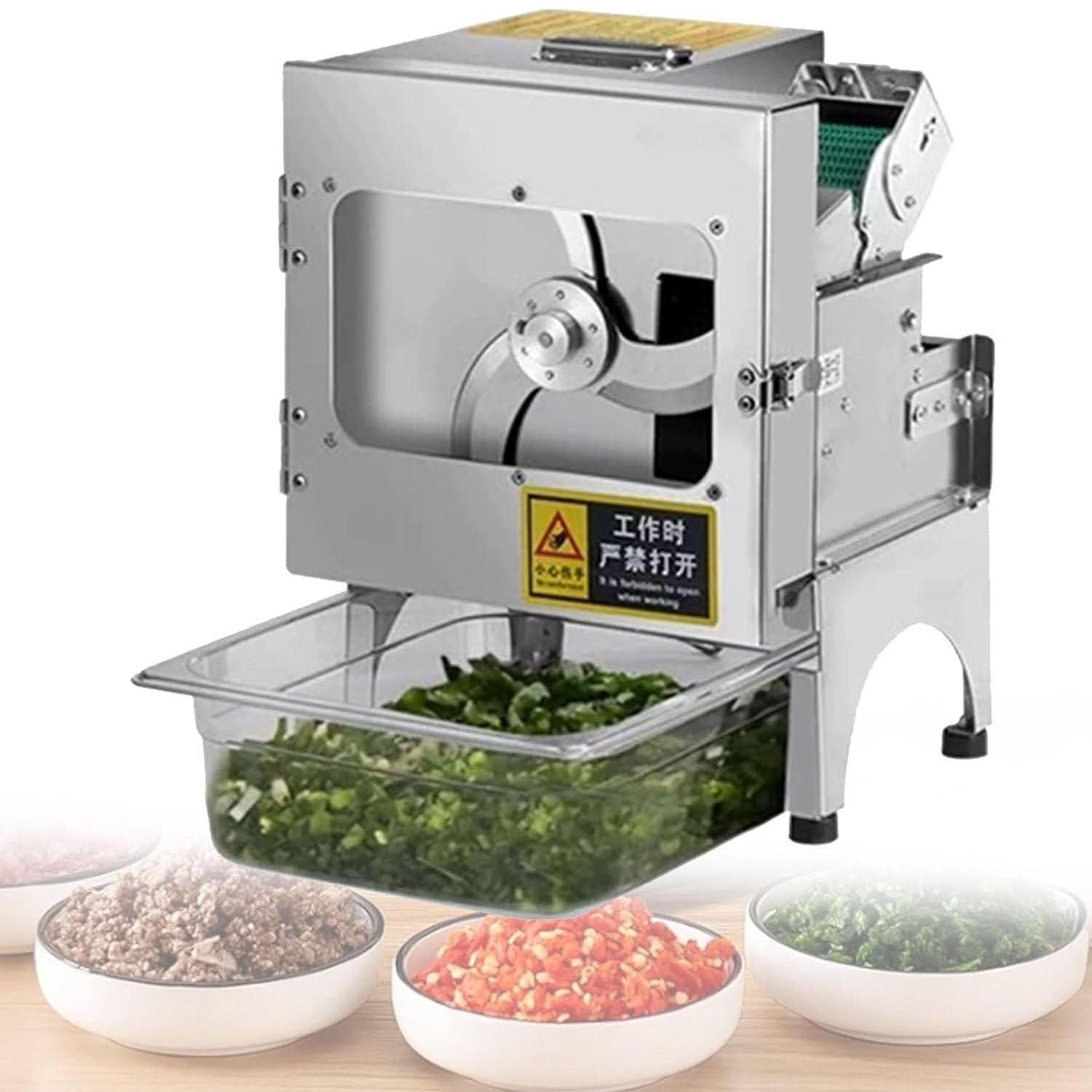 Coupe-oignons électrique en acier inoxydable, puissance de 200 W, port d'alimentation de 70 mm, capacité de 150 kg/h, équipement de cuisine robuste pour la préparation de restauration rapide
