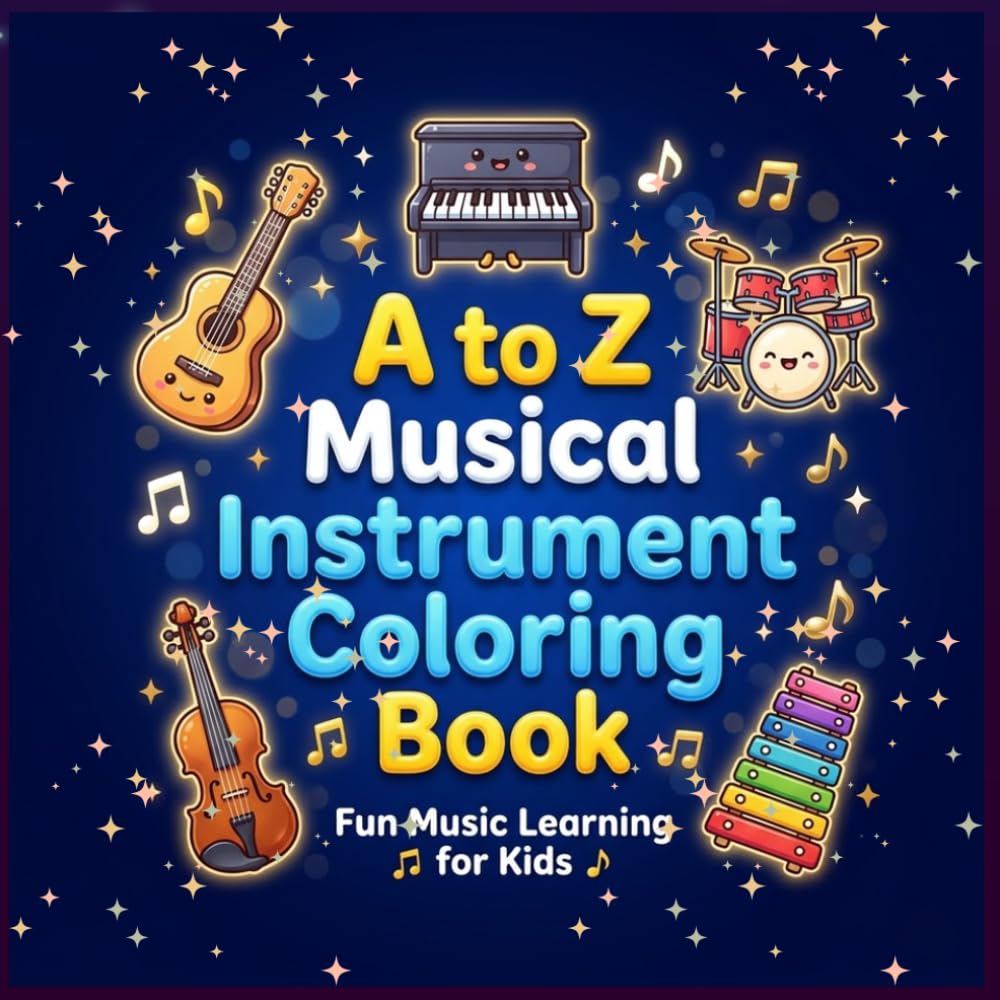 A to Z Musical Instrument Coloring Book for Kids: Fun and Easy Music Learning for Kids Ages 3–8