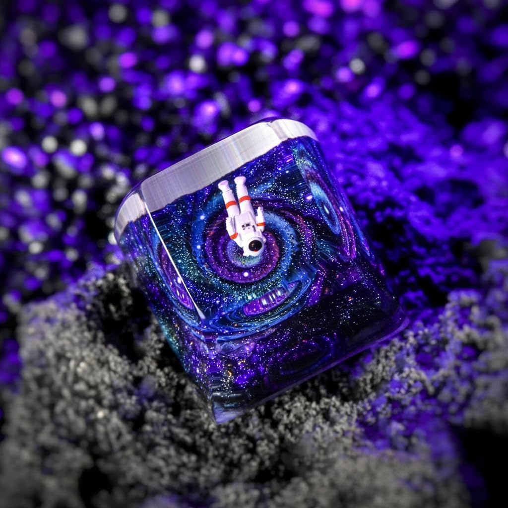 Aesthetic Galaxy Astronaut Artisan Keycap R1 SA Profile Custom Astronauts Keycaps 1U ESC Space Explorer Handmade Gaming Resin Key Cap Cherry MX Switch Compatible Mechanical Keyboard Space Lover Gift