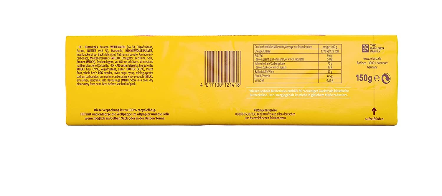 Leibniz Cookies | Leibniz Butter Cookie -30% Sugar | Leibniz Biscuit | German Cookies From Germany | 5,2 Ounce Total