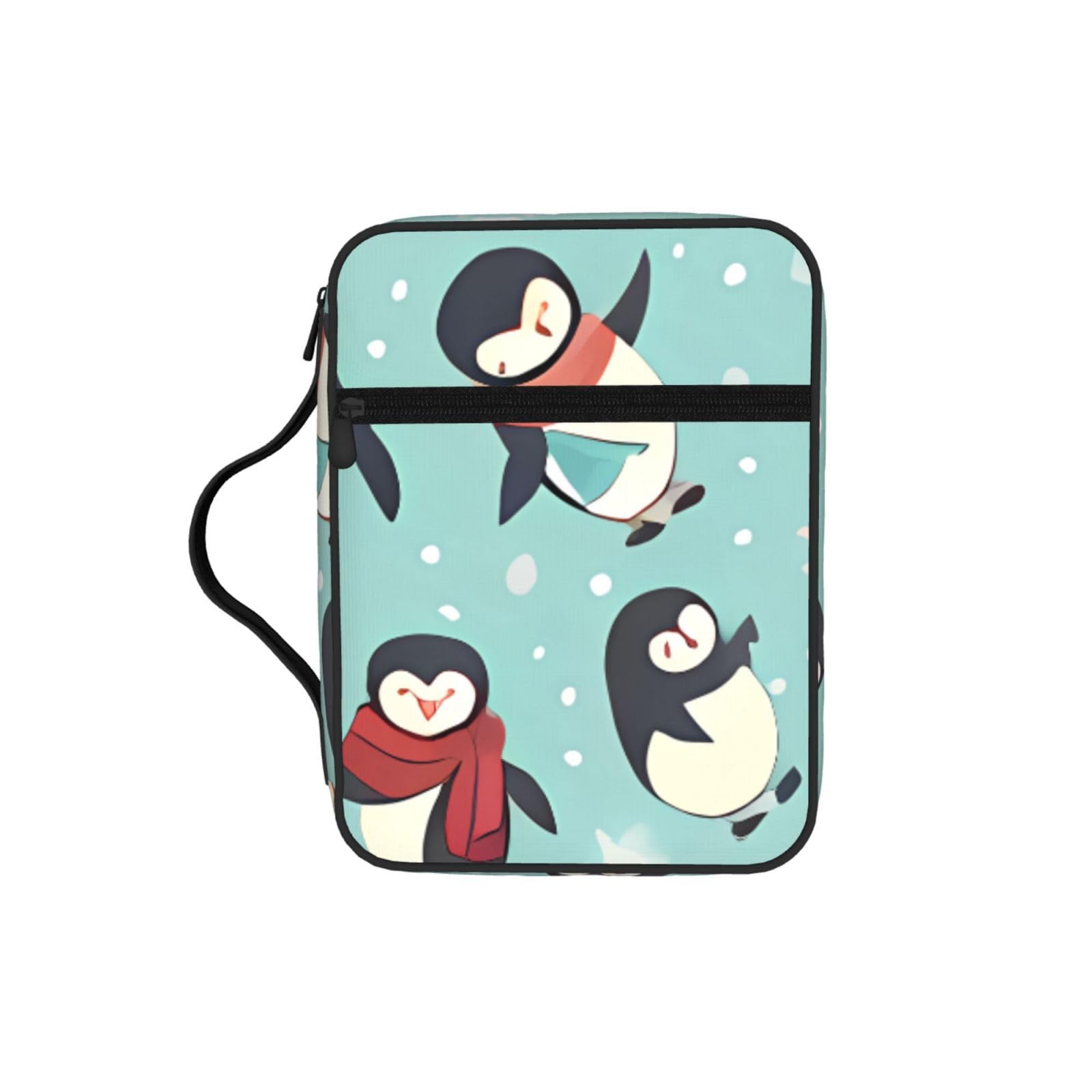 Winter Christmas Penguins Bible Cover Case Waterproof Bible Bag With Handle Organizer Storage Book Cover For Bible Study