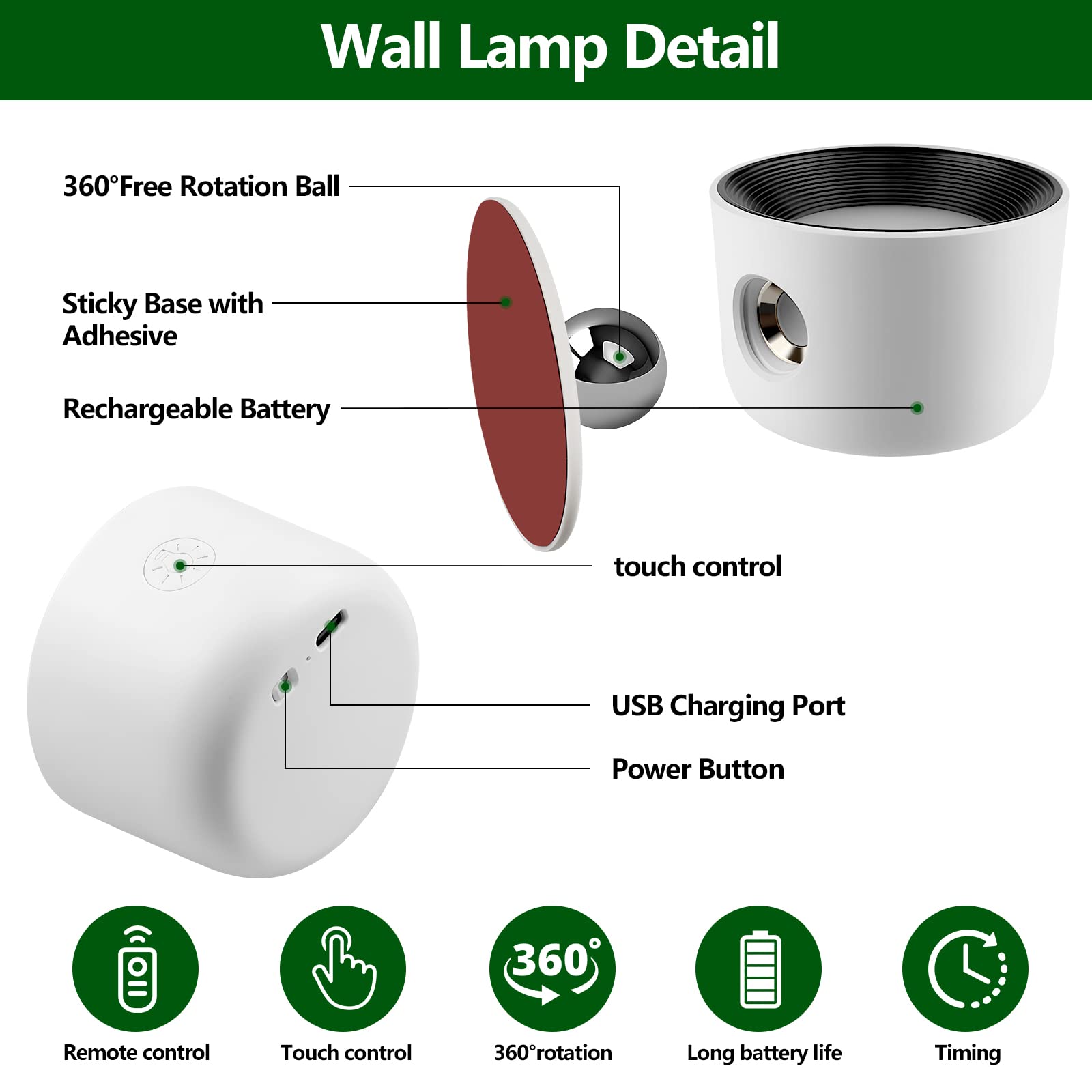 Aisuo LED Wall Light, Touch & Remote Control Light, 7 Color