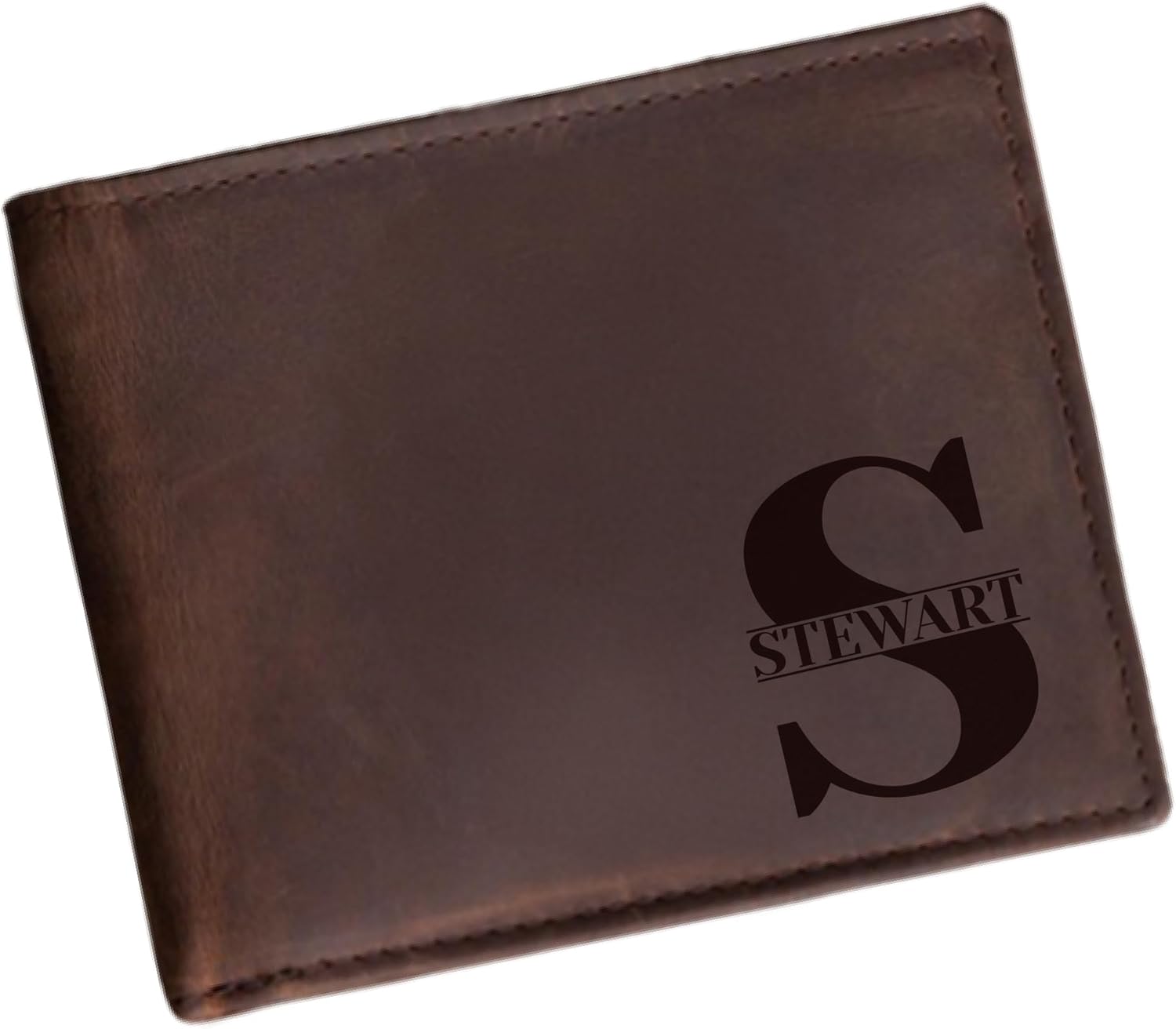 Personalized Leather Wallet for Men – Custom Engraved Name or Initial Monogram – RFID Blocking Bifold Wallet – Slim Front Pocket Card Holder – Custom Gift for Dad, Husband, Boyfriend, or Groomsmen