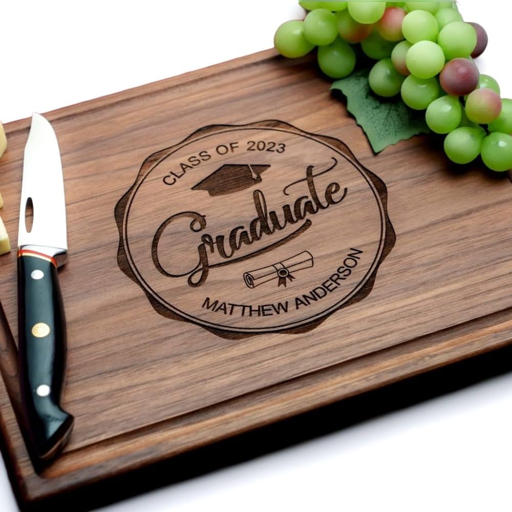 Straga Personalized Cutting Boards | Handmade Wood Engraved Charcuterie | Custom Graduation Gift for Graduates, Students (School Design No.970)
