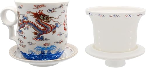 Miniatura 4 de Taza de té de porcelana con tapa de infusor y juegos de platillos  Taza de café de cerámica china Jingdezhen Taza de té de hoja suelta Sistema de