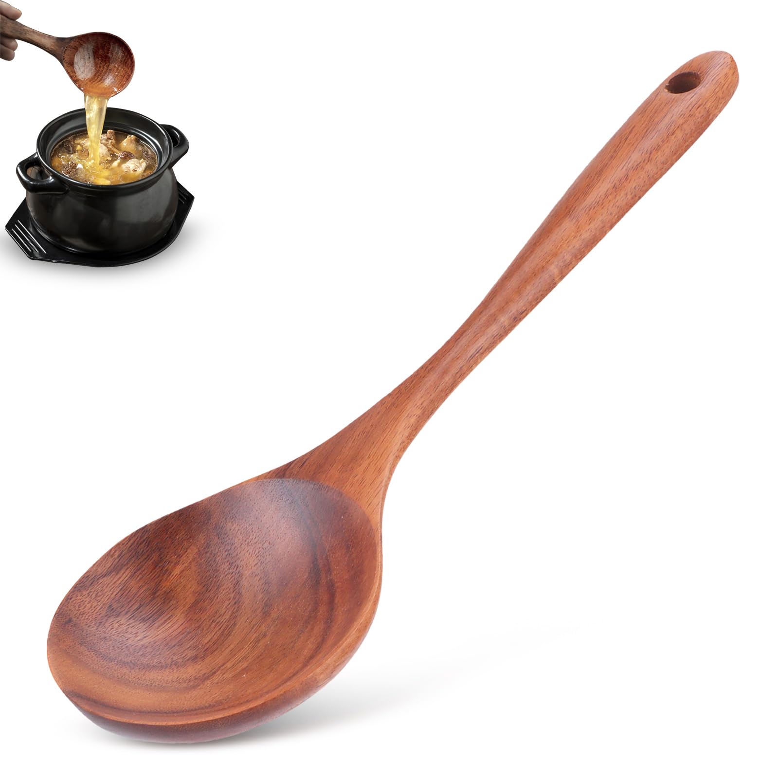 Mestolo da Zuppa,Mestolo in Legno per Salsa,Utensili Cucina Legno,Cucchiaio per Mescolare Il Teak Cucchiaio da Cucina in Legno Cucchiaio da Portata Cucchiaio Mestolo da minestra con manico lungo Casa