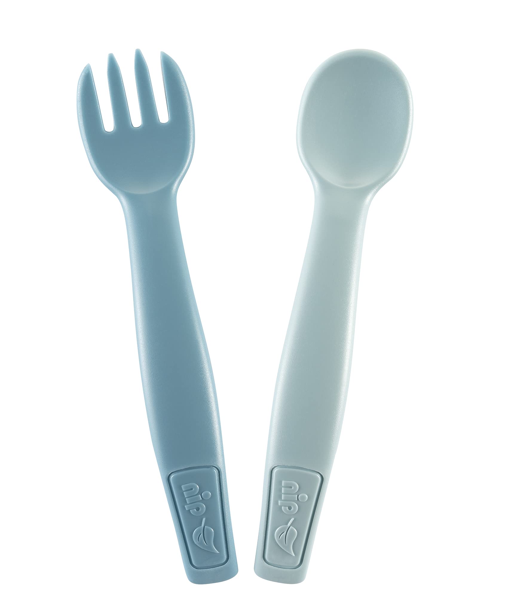 nip Green Öko Baby- und Kinderbesteck ab 9 Monate, spülmaschinengeeignetes Besteckset Löffel & Gabel, BPA-frei, ohne Melamin, nachhaltig, Blau