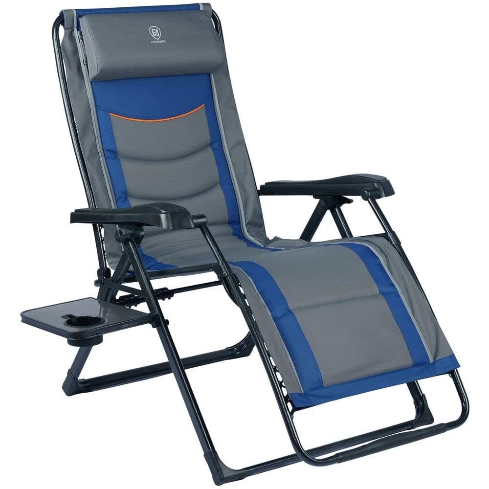 XXL Oversized Padded Zero Gravity Chair, Foldable Patio Recliner, 30" Wide Seat Anti Gravity Lounger with Cup Holder, Support 400 LBS (Navy Blue)