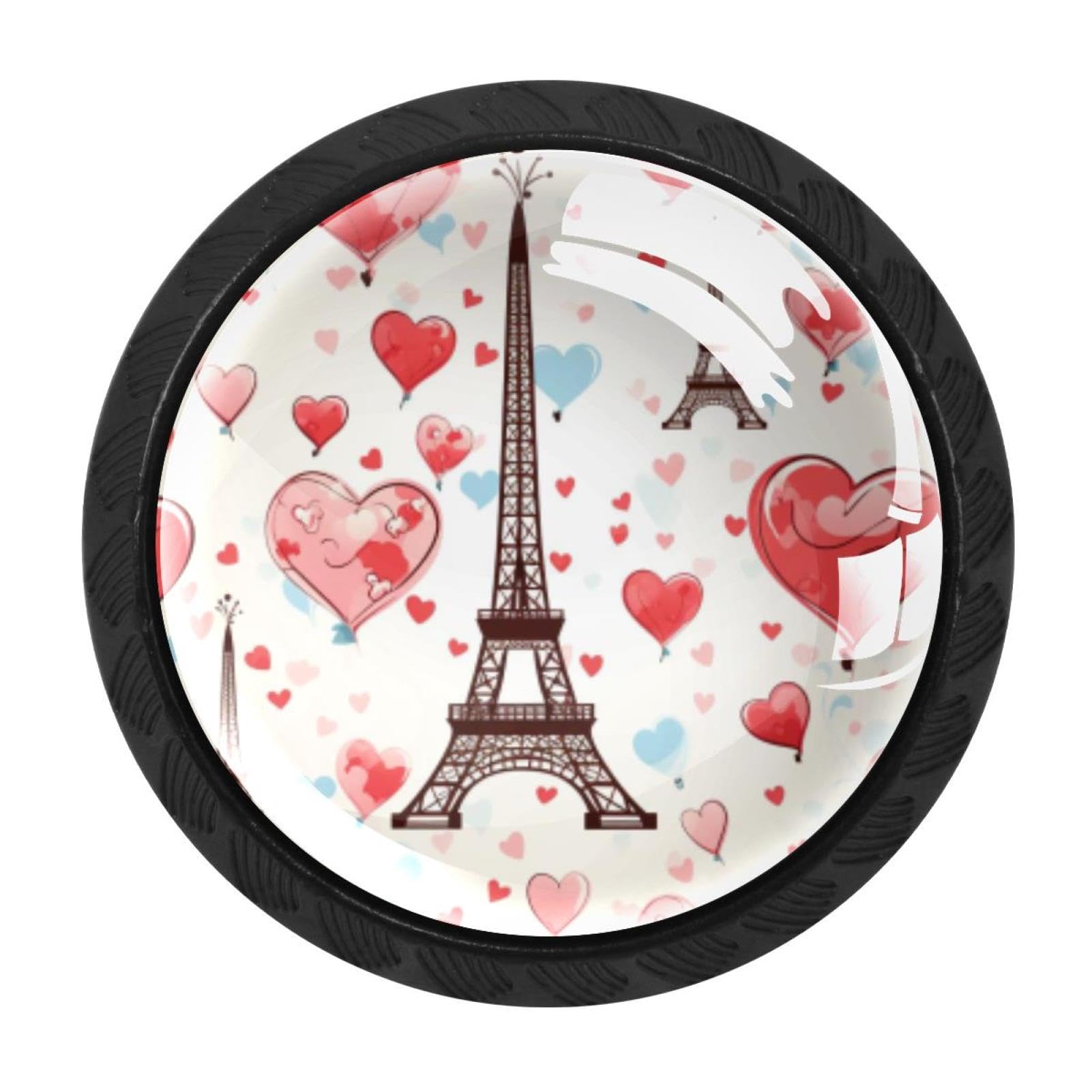 Boutons d'armoire ronds Tour Eiffel x4 en verre avec vis pour customiser les tiroirs de cuisine