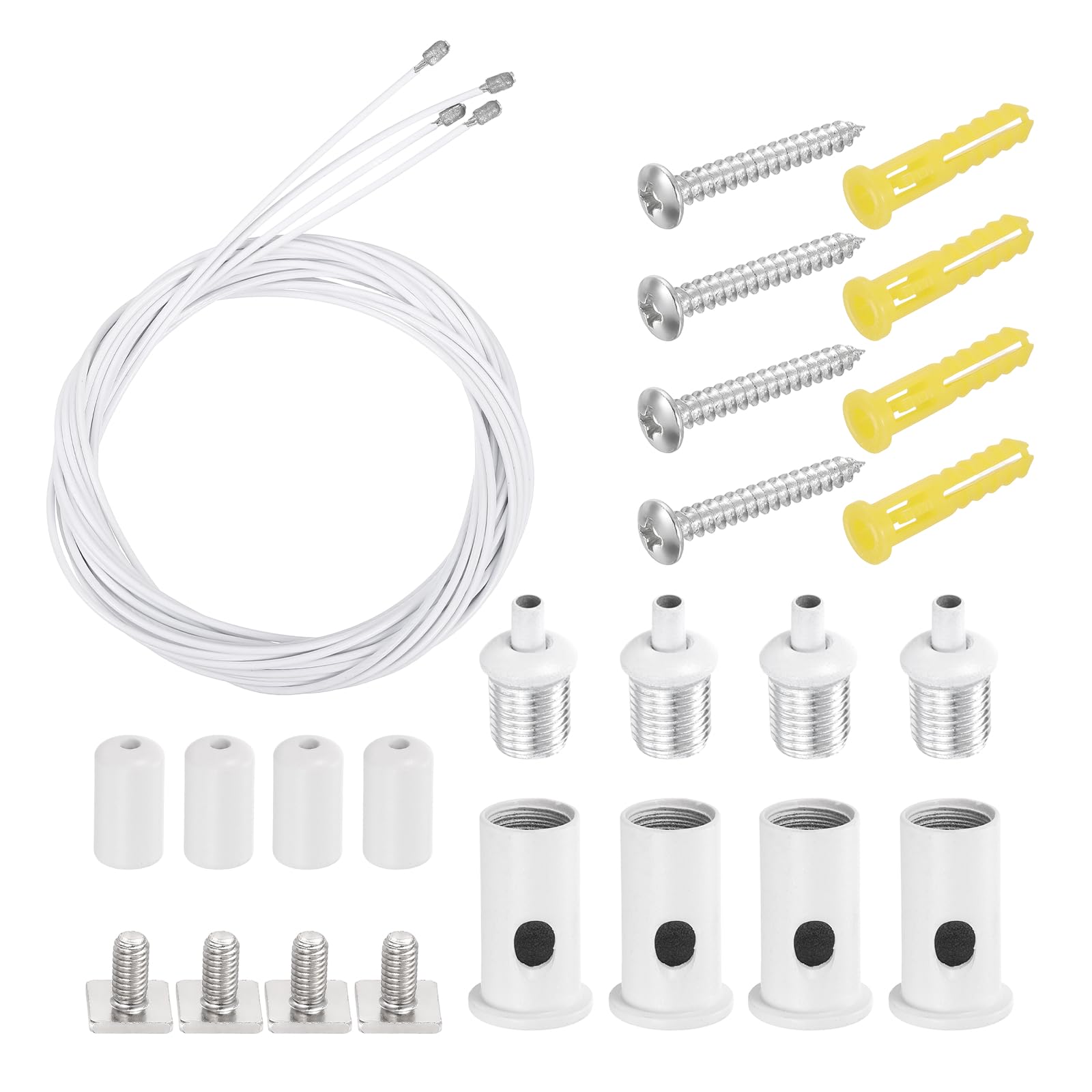sourcing map 4Set Ceiling Hanging Wire Cable Kit, 6.6ft Top Adjust Adjustable Hanging Wire Rope Suspension with Square Mount Screw Kit for Pendant Chandelier Ceiling LED Panel Light, White