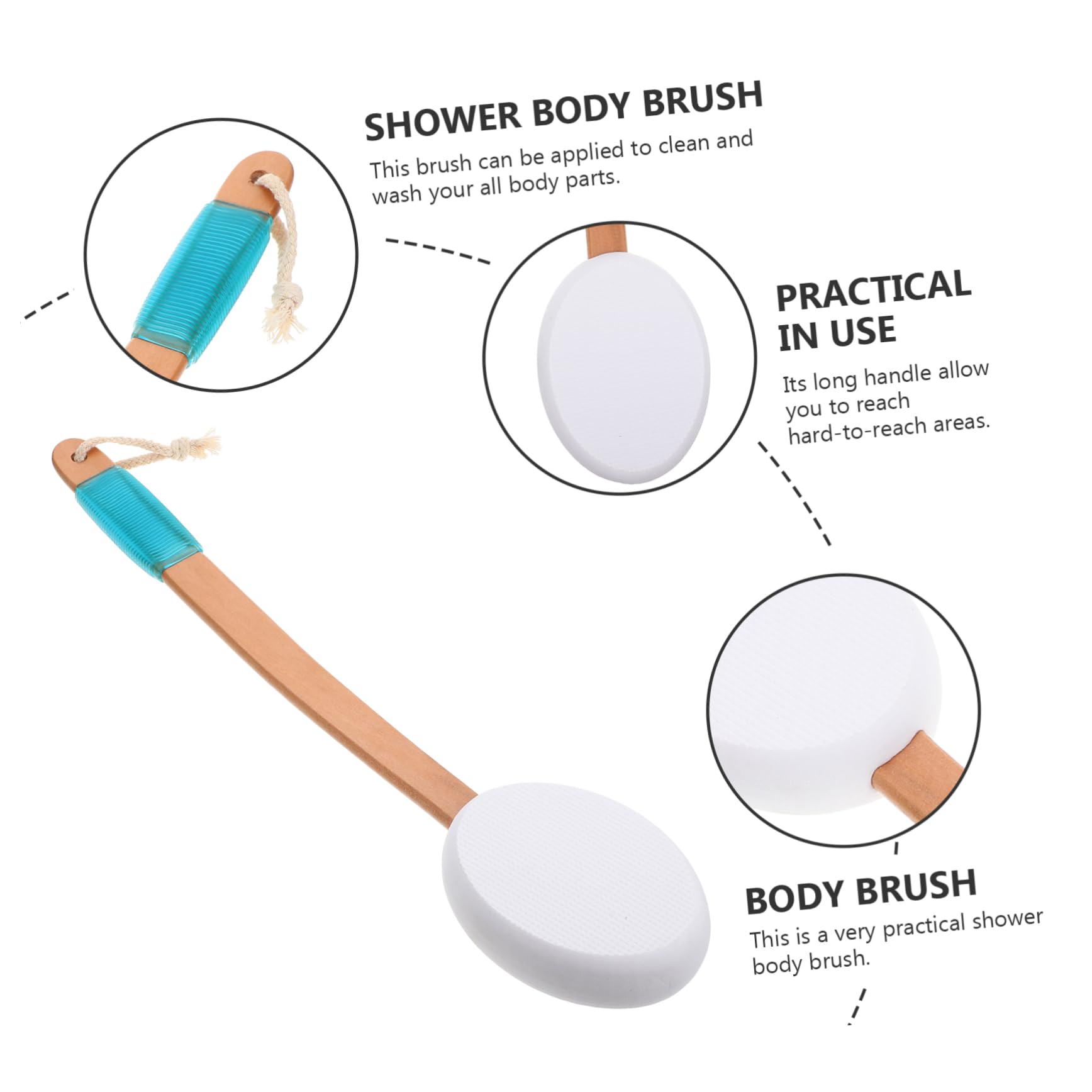 Healvian 4piezas Cepillo De Mango y Esponja Para Exfoliación De Espalda Aplicador De Protector Solar Multifuncional Para Baño y Cuidado Personal