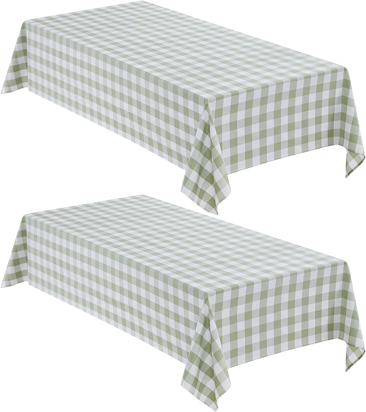 Checkered Tablecloth Rectangle, 2 Pack Gingham Table Cloths Waterproof Wrinkle Free Buffalo Plaid Table Covers Washable for Dining, Parties & Outdoor Picnic(Sage Green and White, 60"×102")