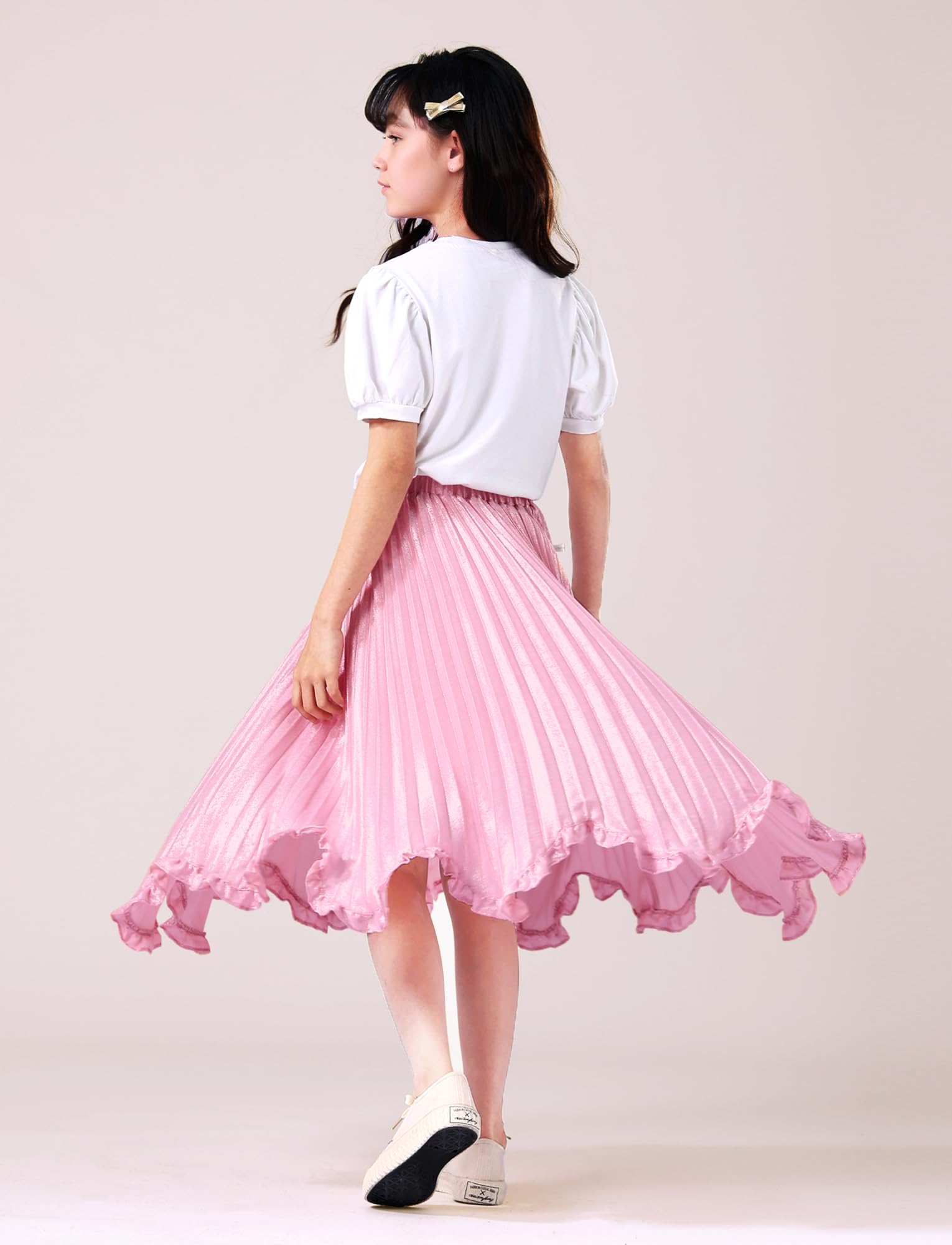 Happy Cherry Gonna a pieghe lucida da bambina, con elastico in vita, gonna lunga in chiffon, 4-16 anni