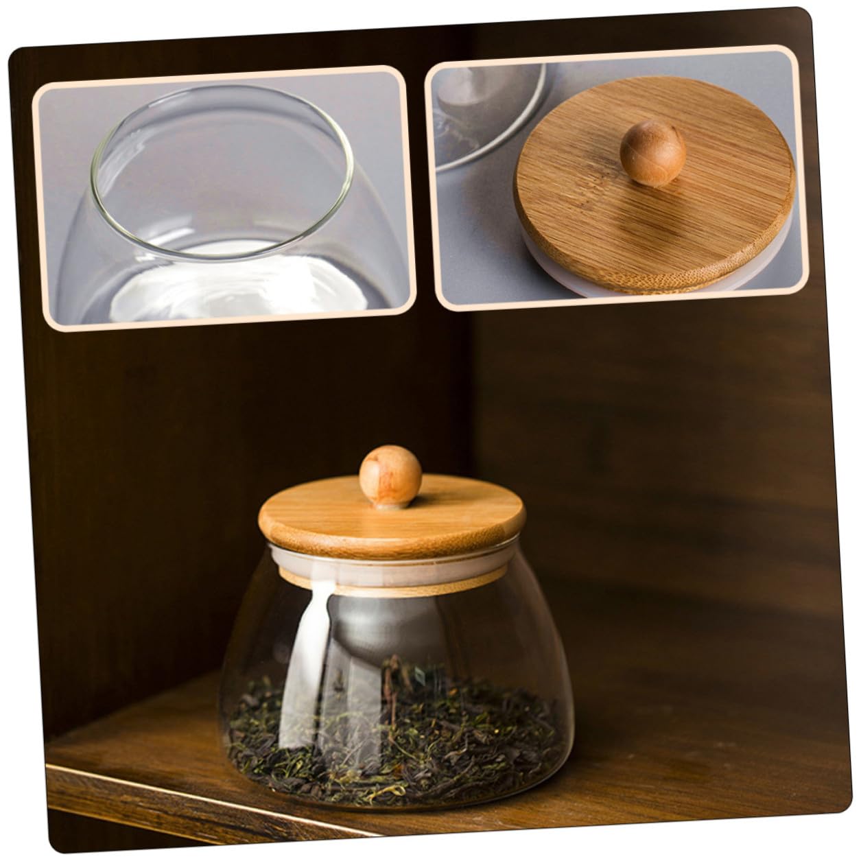 NUOBESTY Barattoli Coperchio in Bambù 2 Pezzi in Vetro Borosilicato per Conservazione Alimenti senza Odore per Snack e Gioielli