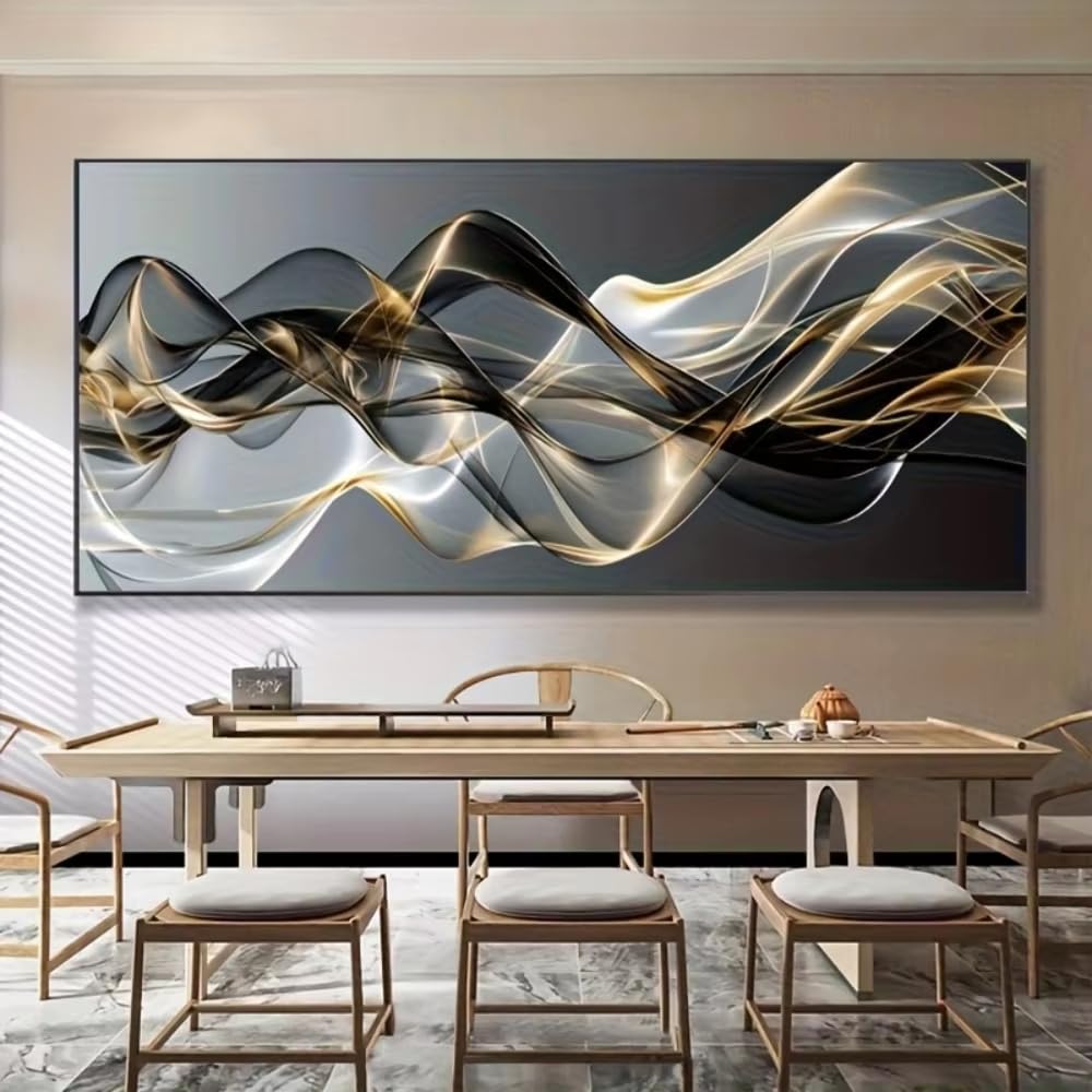 AEFOUU Modern Abstract Printing Wall Art Gold, Black and White Lines Living Room Canvas Painting Decor Wall Pictures(70x120cm/28x47in/Frameless)