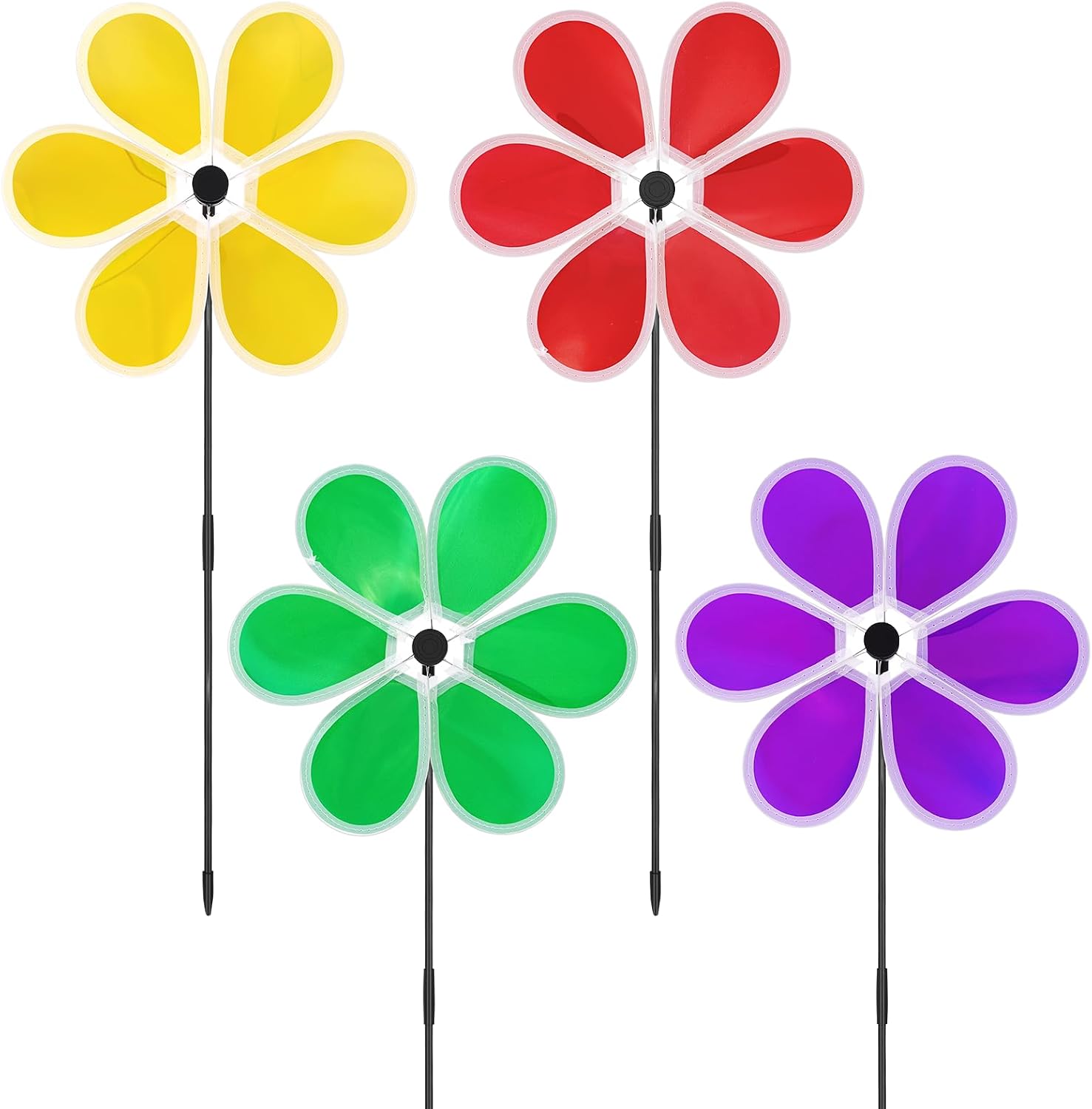 4PCS Flower Wind Spinner Reflective Pinwheels Colorful Garden Windmills for Yard and Garden, Lawn Decoration, Outdoor Decor, Party Favors