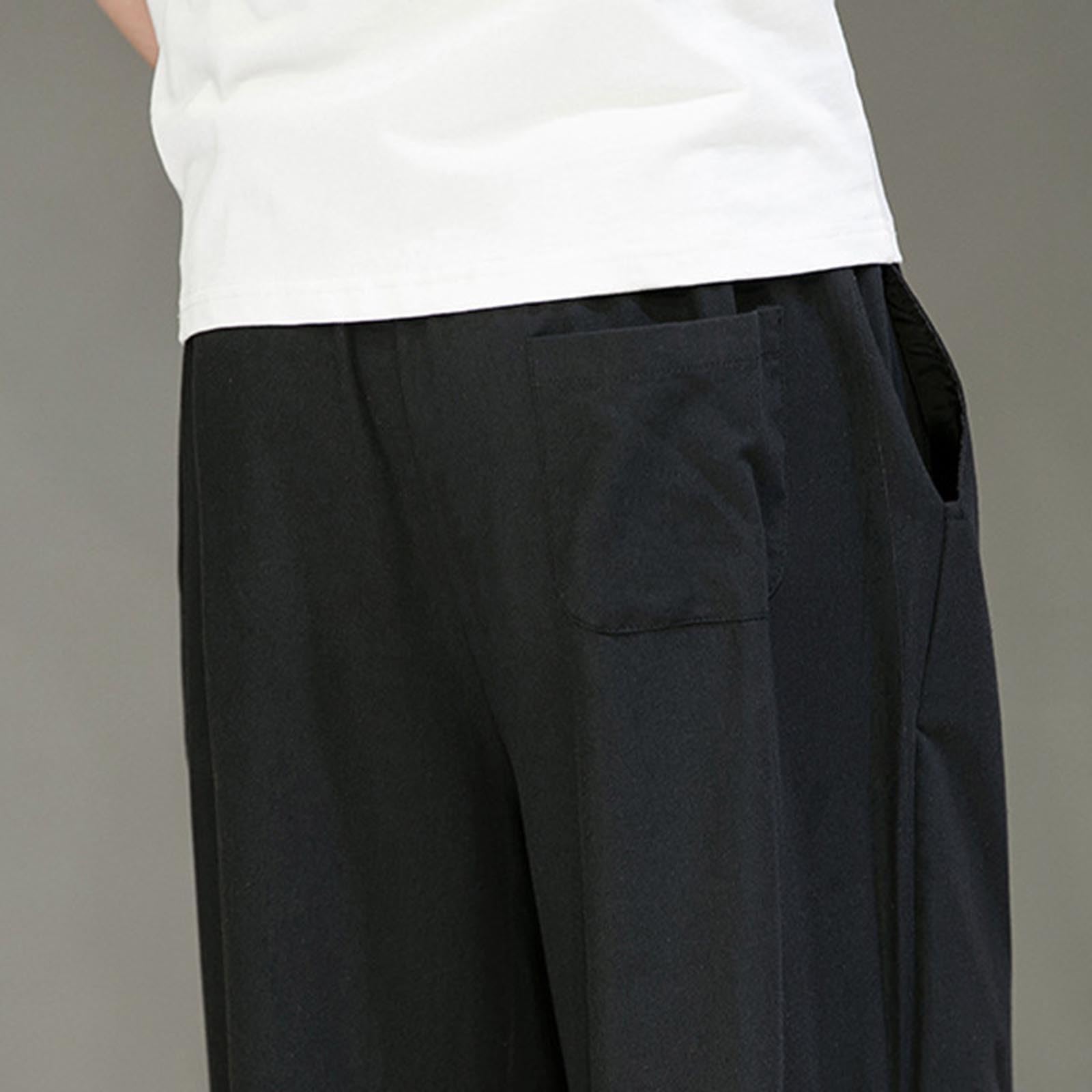 Mens Harem Pants with Pockets Hakama Men Lounge Shorts Everyday Wear Unisex Thai Fisherman Hippie White Baggy Plus Size Ninja Linen Long Lightweight Regular Fit Trousers