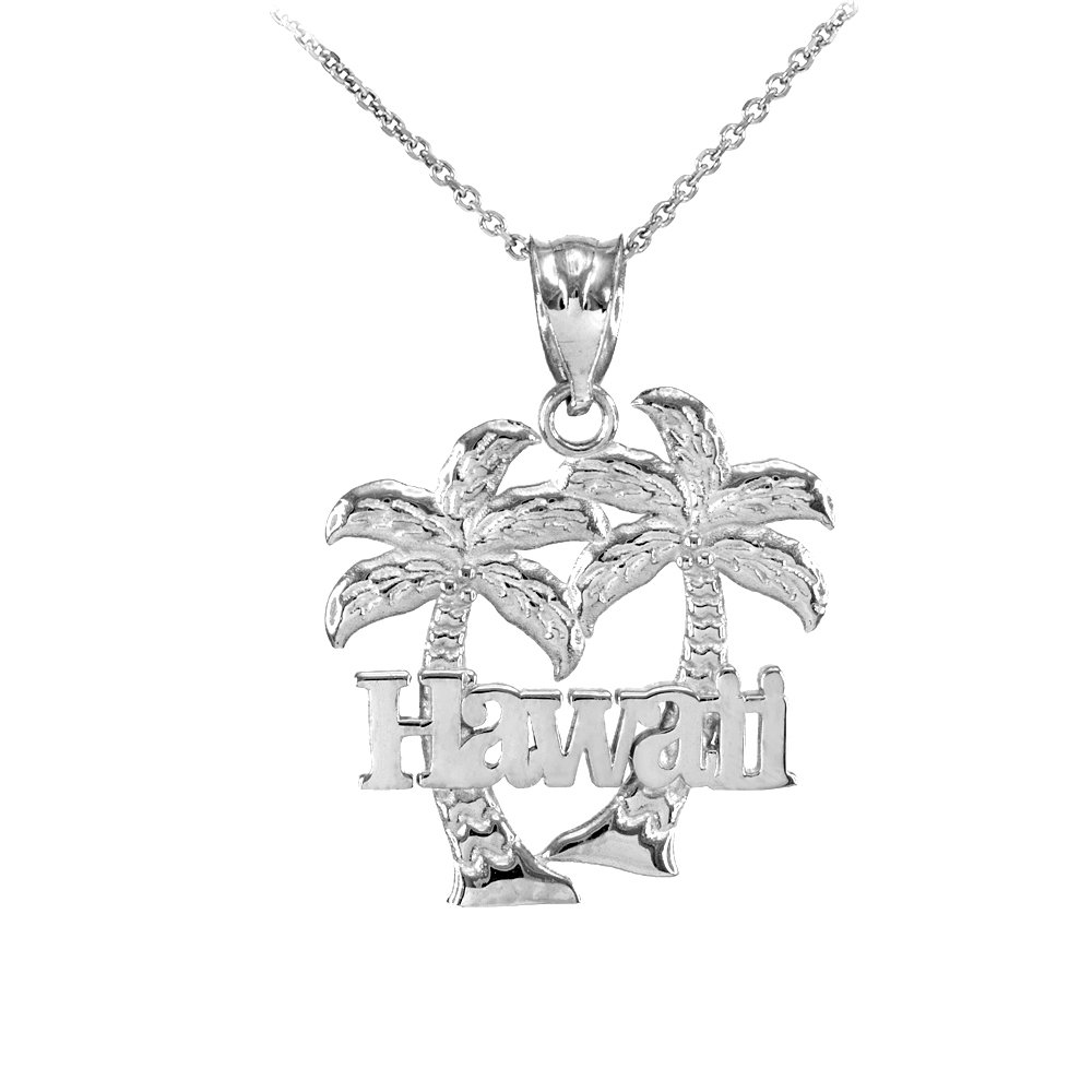 Fine 925 Sterling Silver Hawaii Palm Tree Pendant Necklace