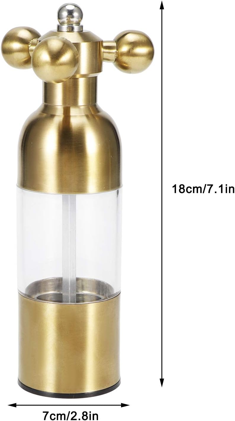 Pepper Grinder, Adjustable Manual Stainless Steel Ceramic Sea Salt Grinder, Pepper Salt Spice Mill Grinder, Salt and Pepper Grinder, Seasoning Grinding Kitchen Tool for Cooking (Gold)