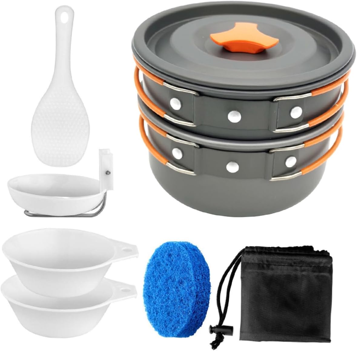 VICASKY Portable Camping Cookware Lightweight Anodized Pots Frying Pan with Insulated Handles for Outdoor