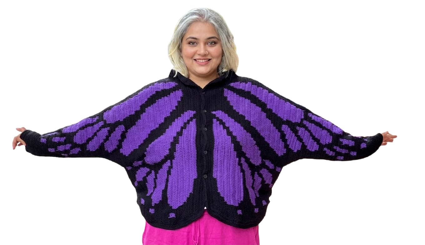 Crochet Butterfly Jacket in Purple XXL-image-28