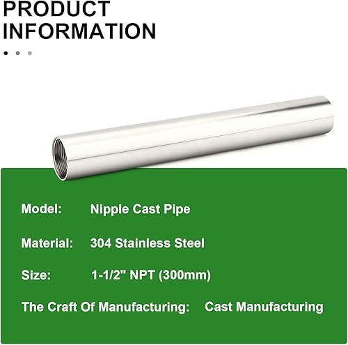 Miniatura 56 de TAISHER 2 accesorios de tubería de acero inoxidable, 1/2 "NPT x 1/2" NPT macho roscado, tubo fundido de pezón de 6 pulgadas de longitud 1.969 in