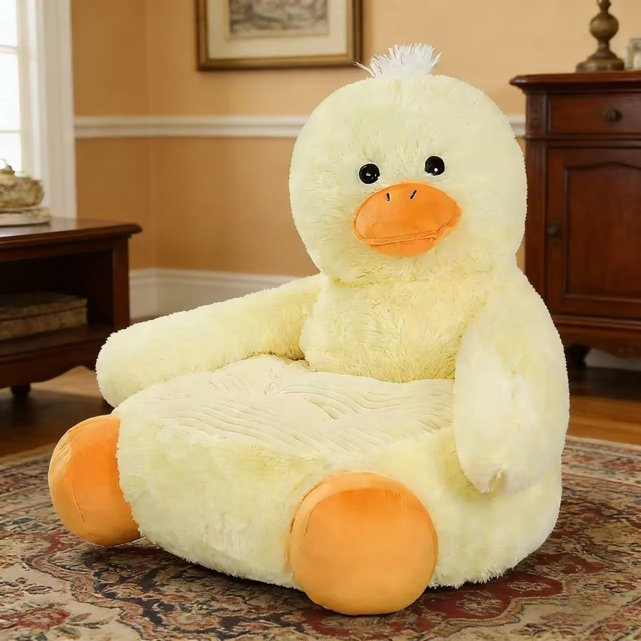 Cute Soft Sofa Plush Bean Bag Chair Animal Shaped Couch Non-Slip Floor Seat Armrest Chair Small Cartoon Cushion for Play Room Comfy Cushion for Bedroom Decoration (Yellow Duck)