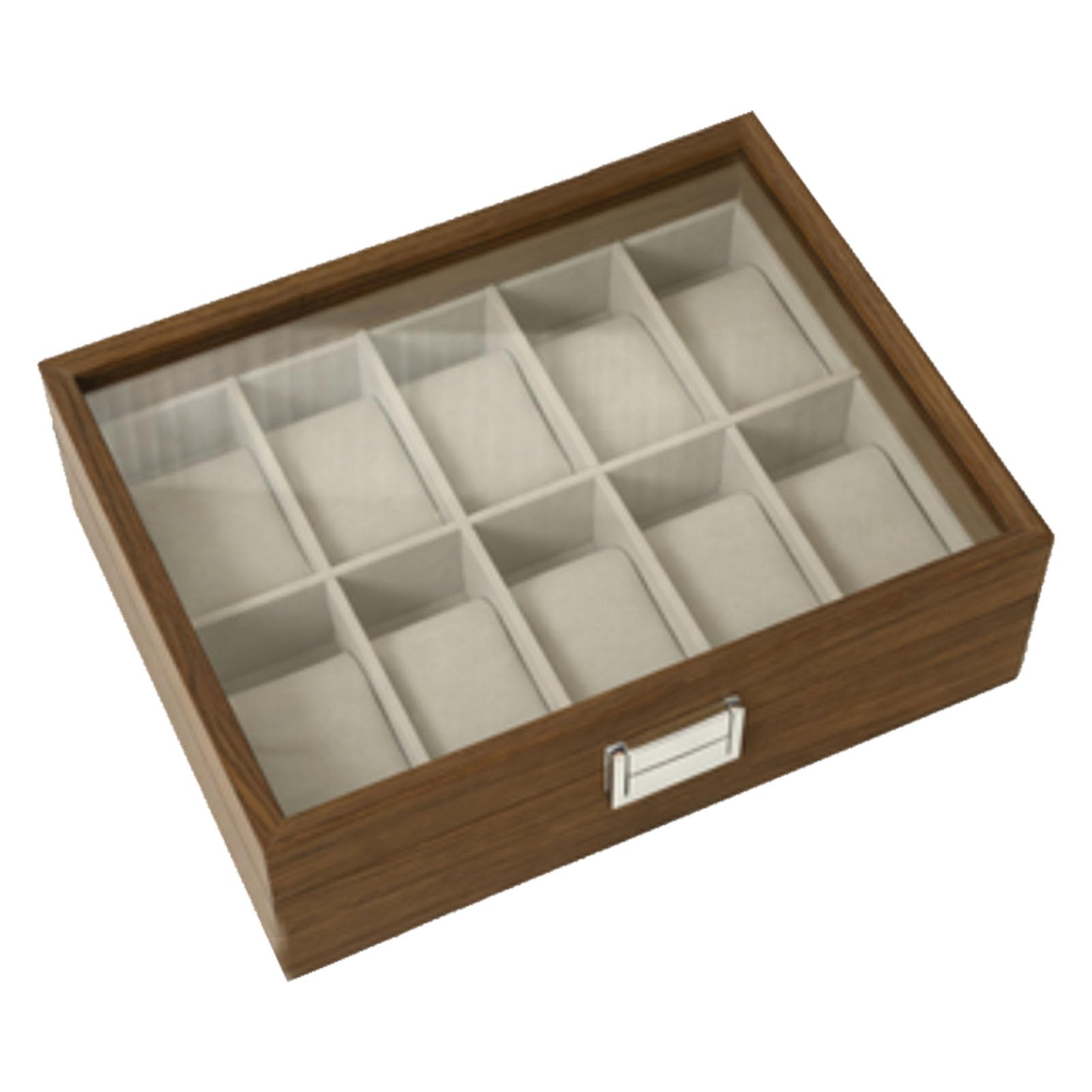 Vitrina Organizadora de Caja de Reloj con Tapa de Vidrio y Forro de Terciopelo Soporte de Almacenamiento de 10 Ranuras para Correas de Relojes Mecánicos y de Cuarzo Exhibición de Colección de